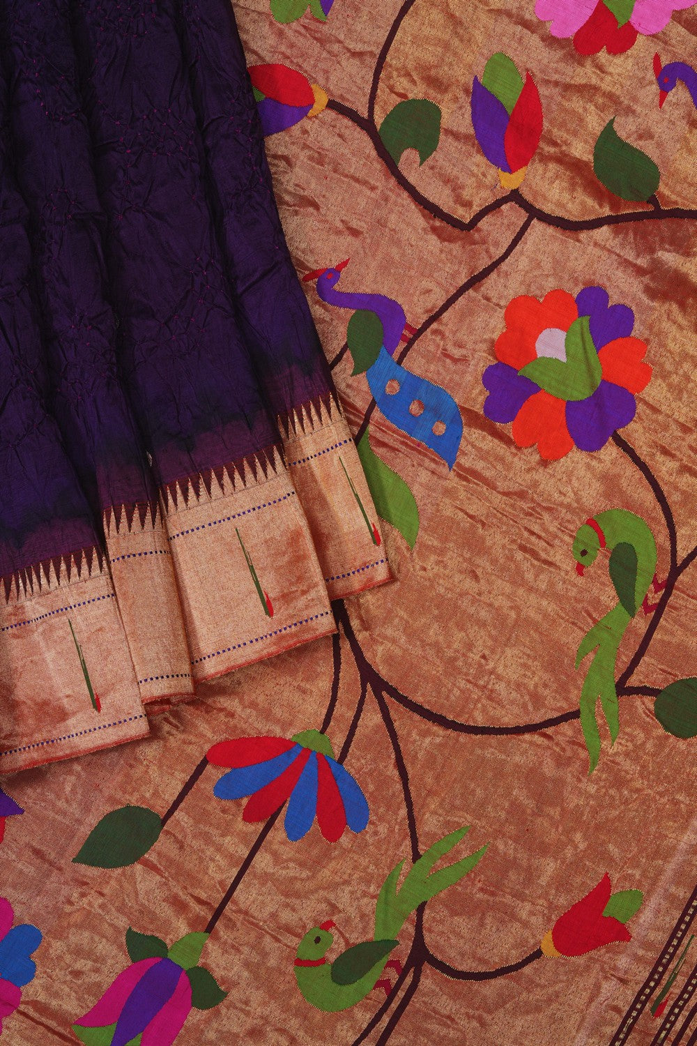 Image of Bandhani Paithani Fusion Violet Saree