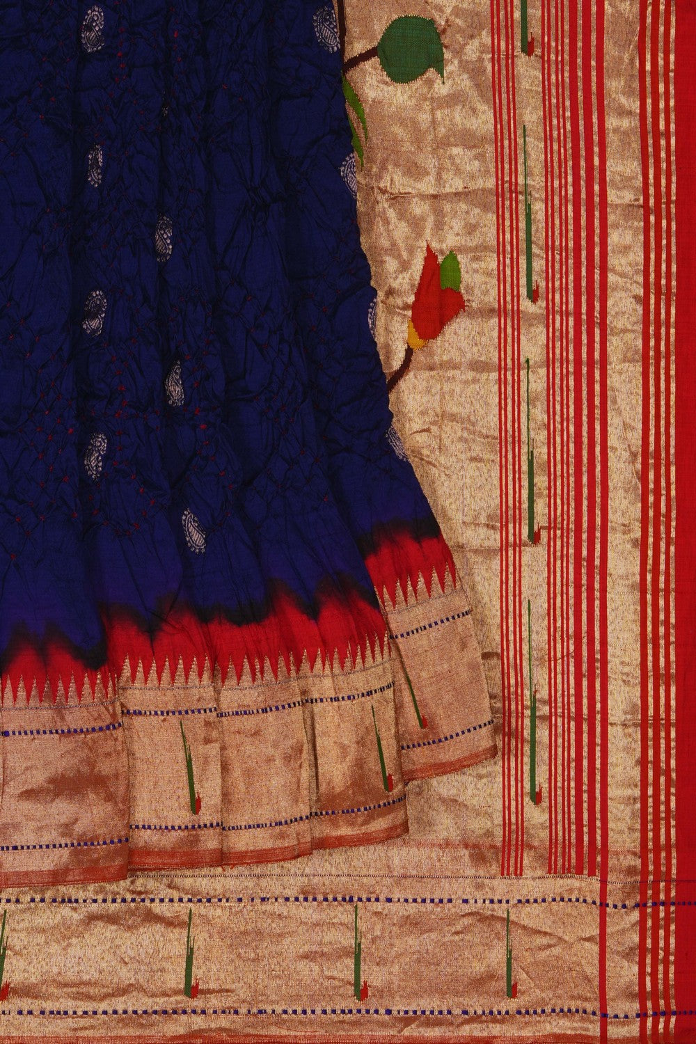Image of Bandhani Paithani Fusion Indigo Blue Saree