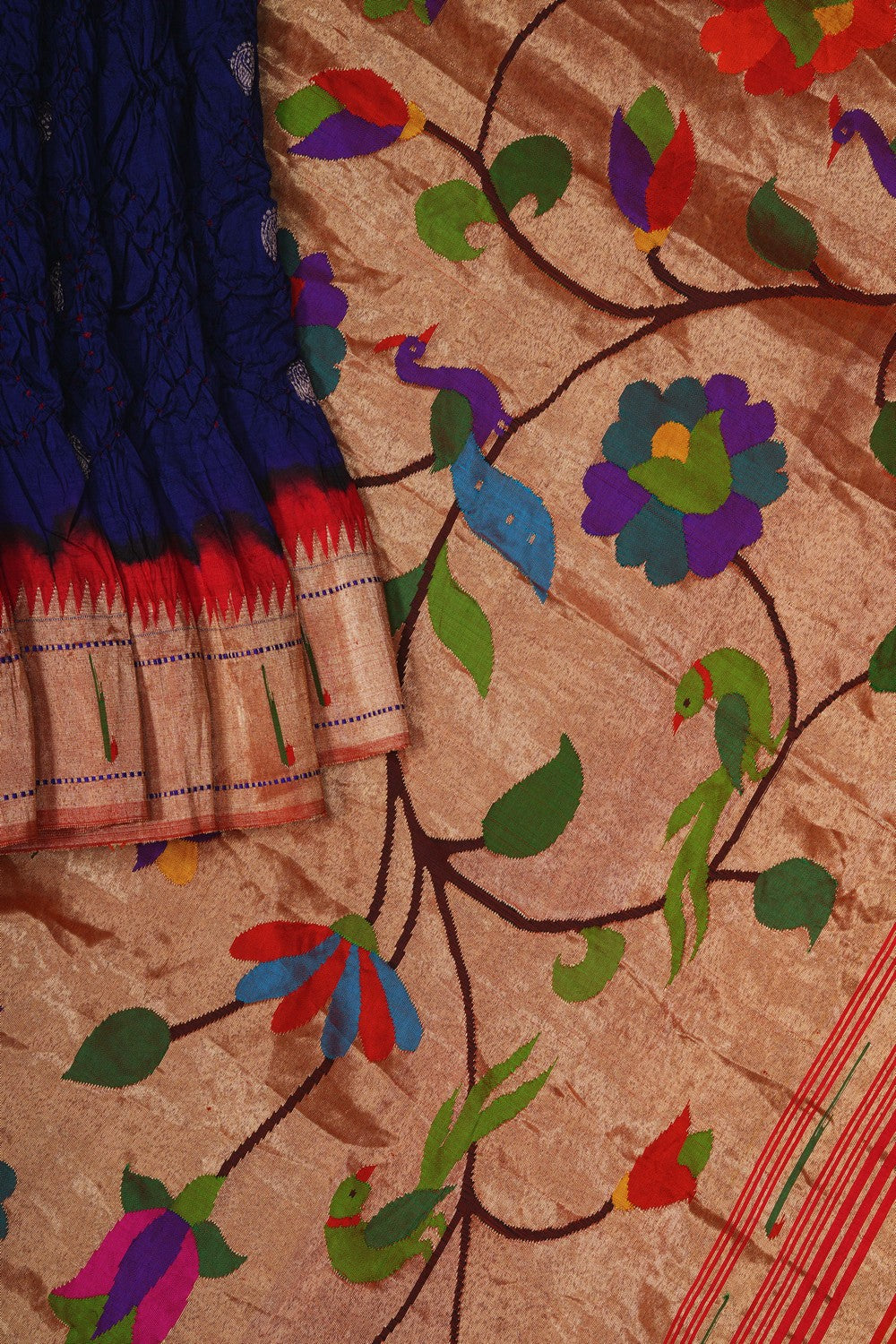 Image of Bandhani Paithani Fusion Indigo Blue Saree