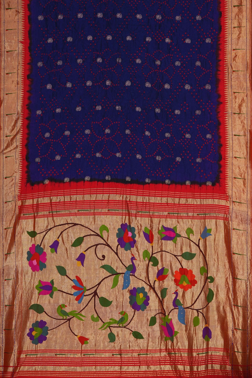Image of Bandhani Paithani Fusion Indigo Blue Saree