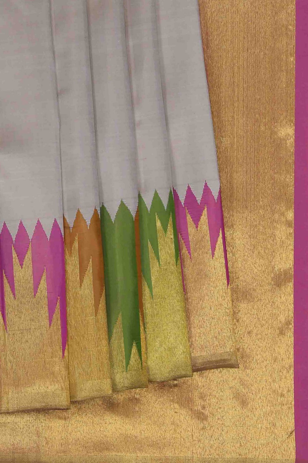 Image of Plain Off-White Arani Silk Saree with Zari Temple Border