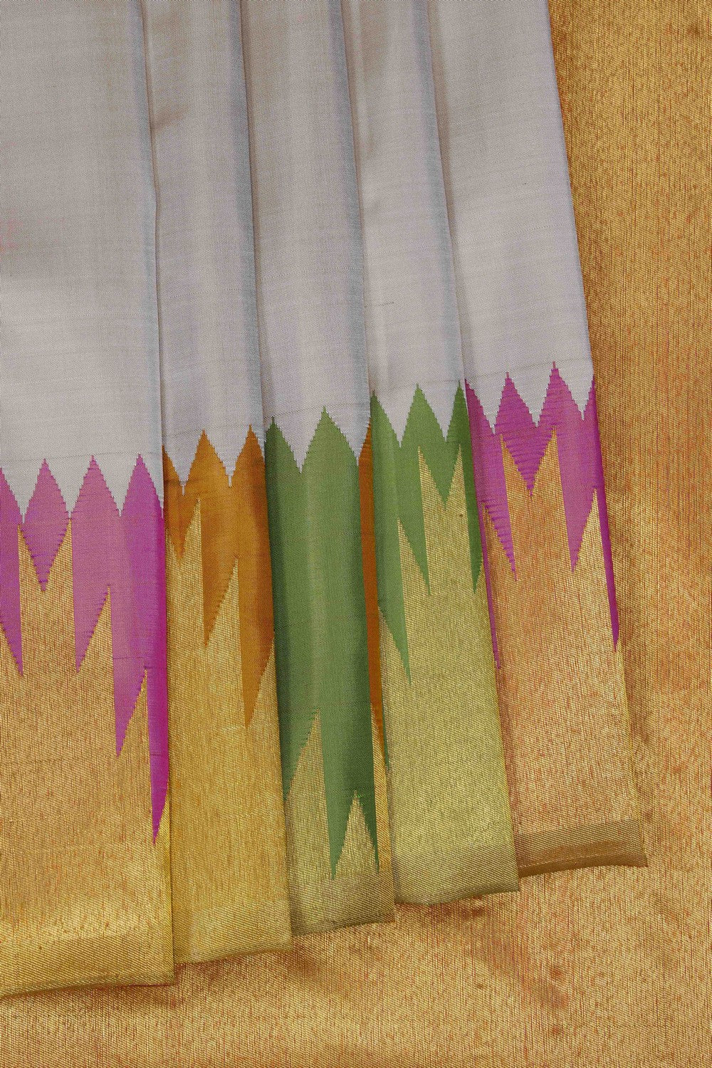 Image of Plain Off-White Arani Silk Saree with Zari Temple Border