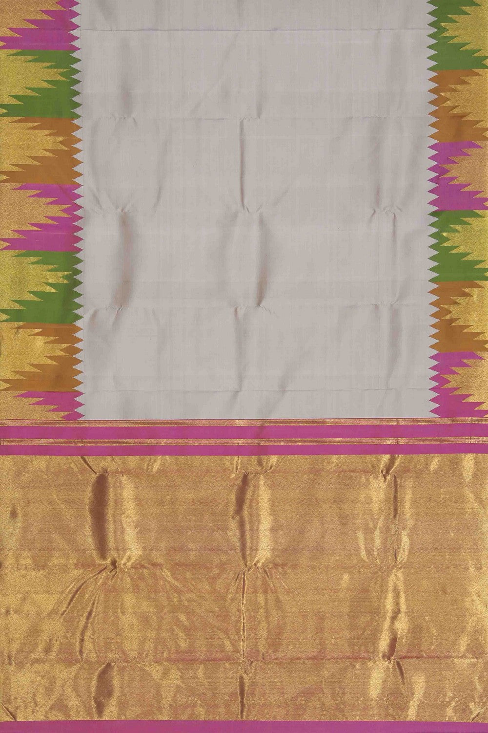 Image of Plain Off-White Arani Silk Saree with Zari Temple Border