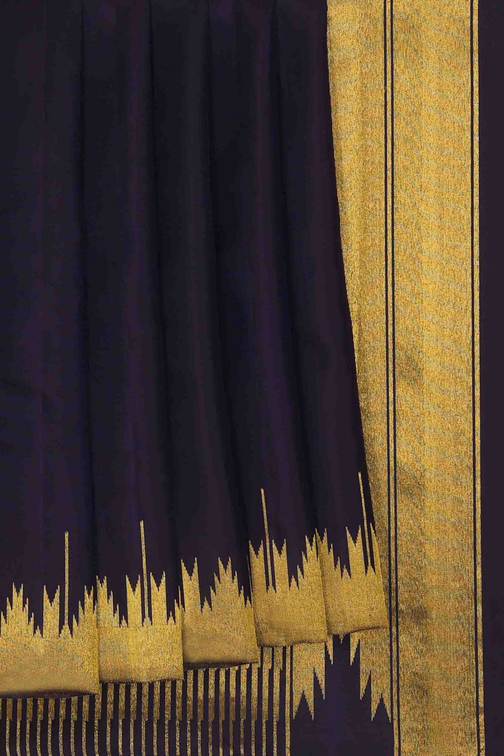 Image of Plain Violet Arani Silk Saree with Zari Temple Border
