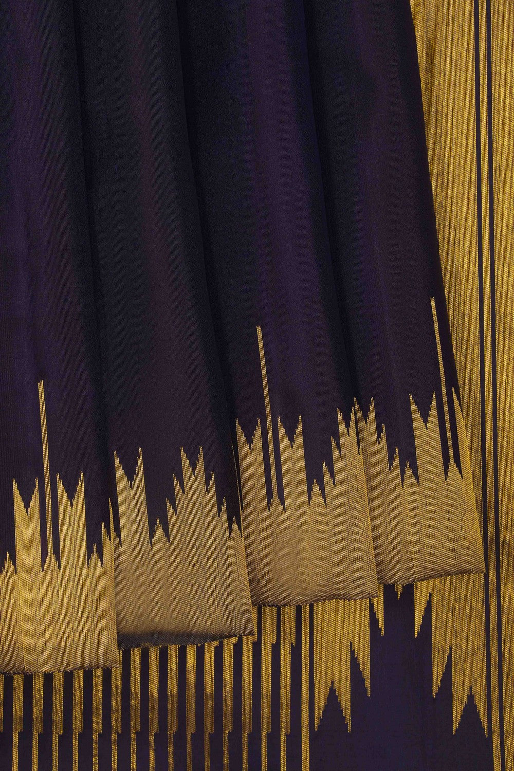 Image of Plain Violet Arani Silk Saree with Zari Temple Border