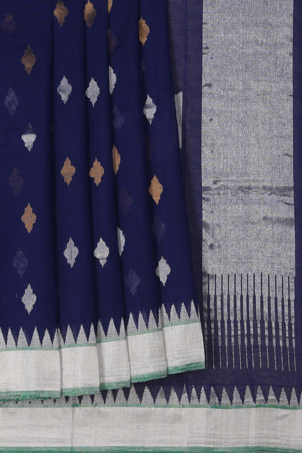 Image of Ponduru Cotton Navy Blue Saree