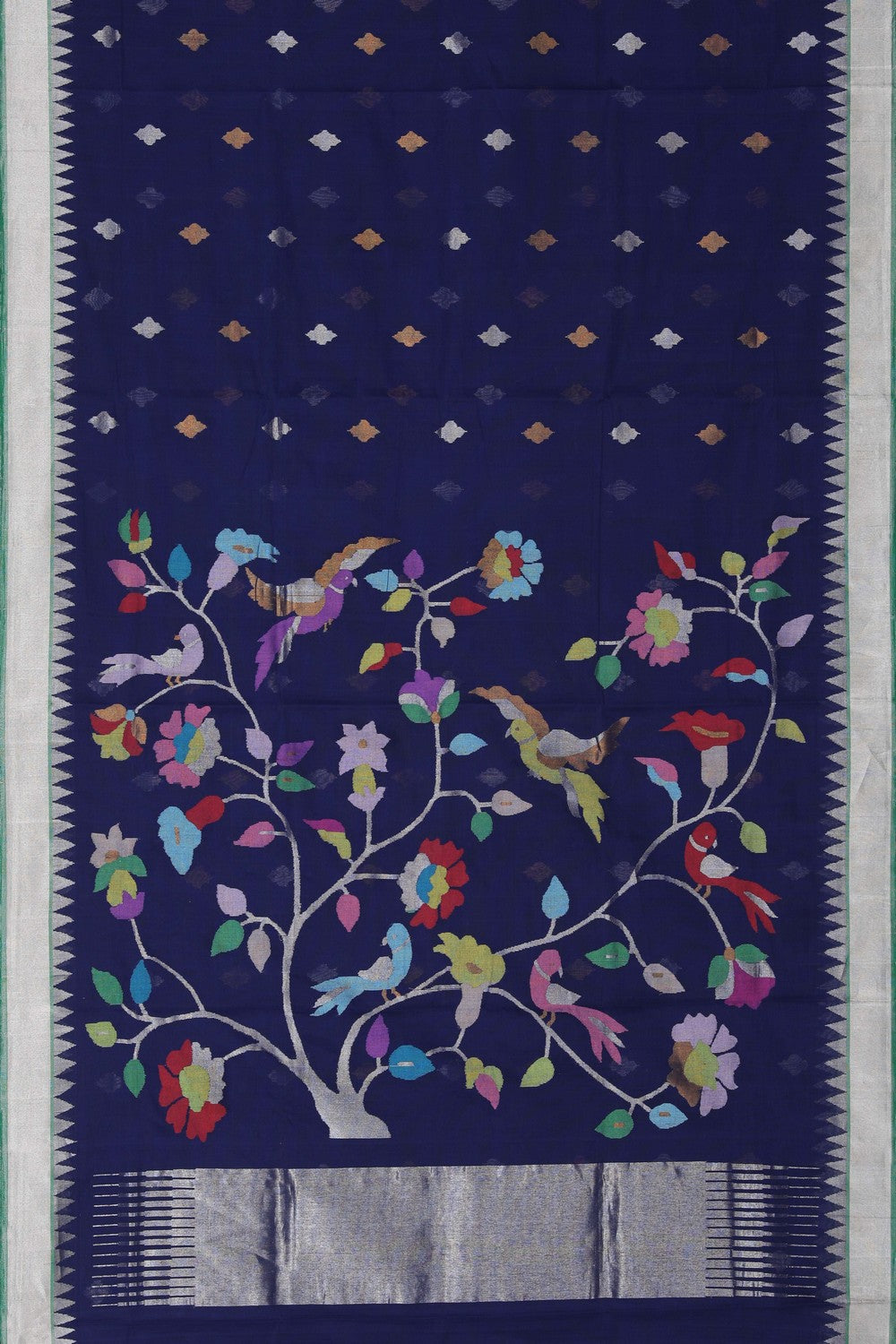 Image of Ponduru Cotton Navy Blue Saree