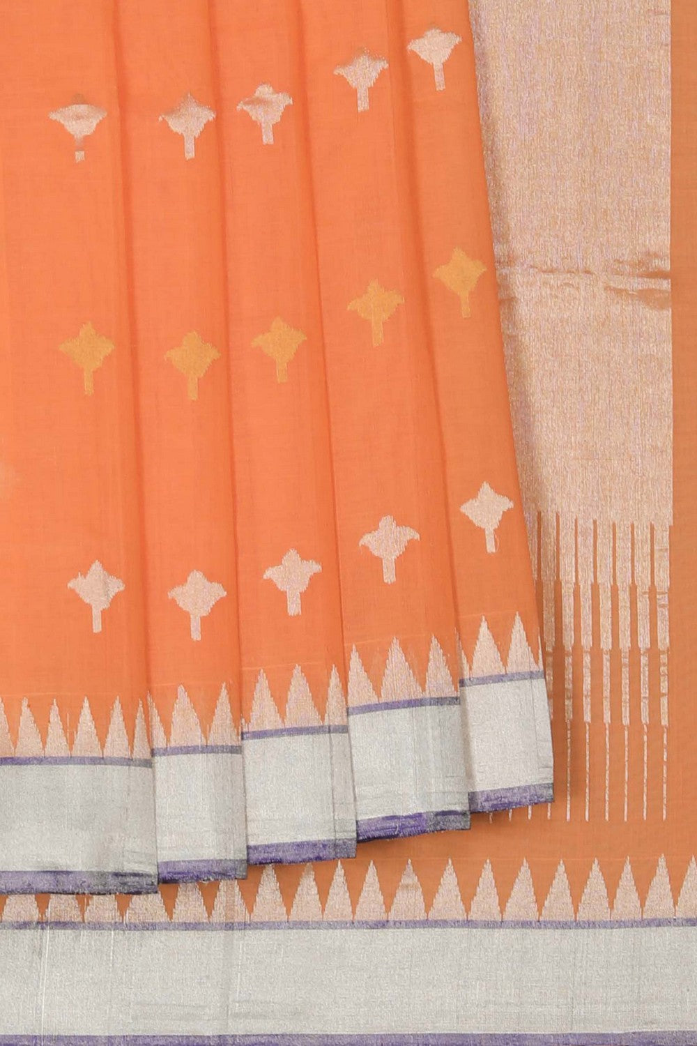 Image of Ponduru Cotton Coral-Orange Saree