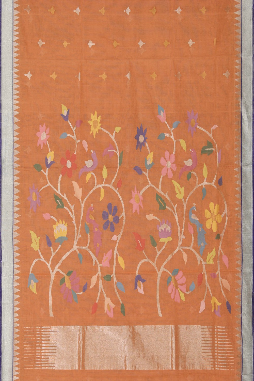 Image of Ponduru Cotton Coral-Orange Saree