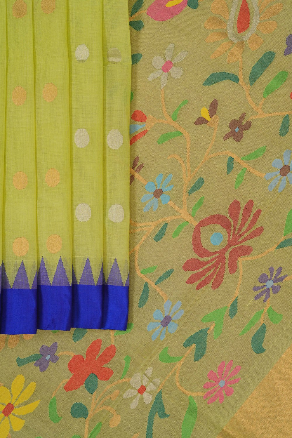 Image of Ponduru Cotton Spring Green Saree