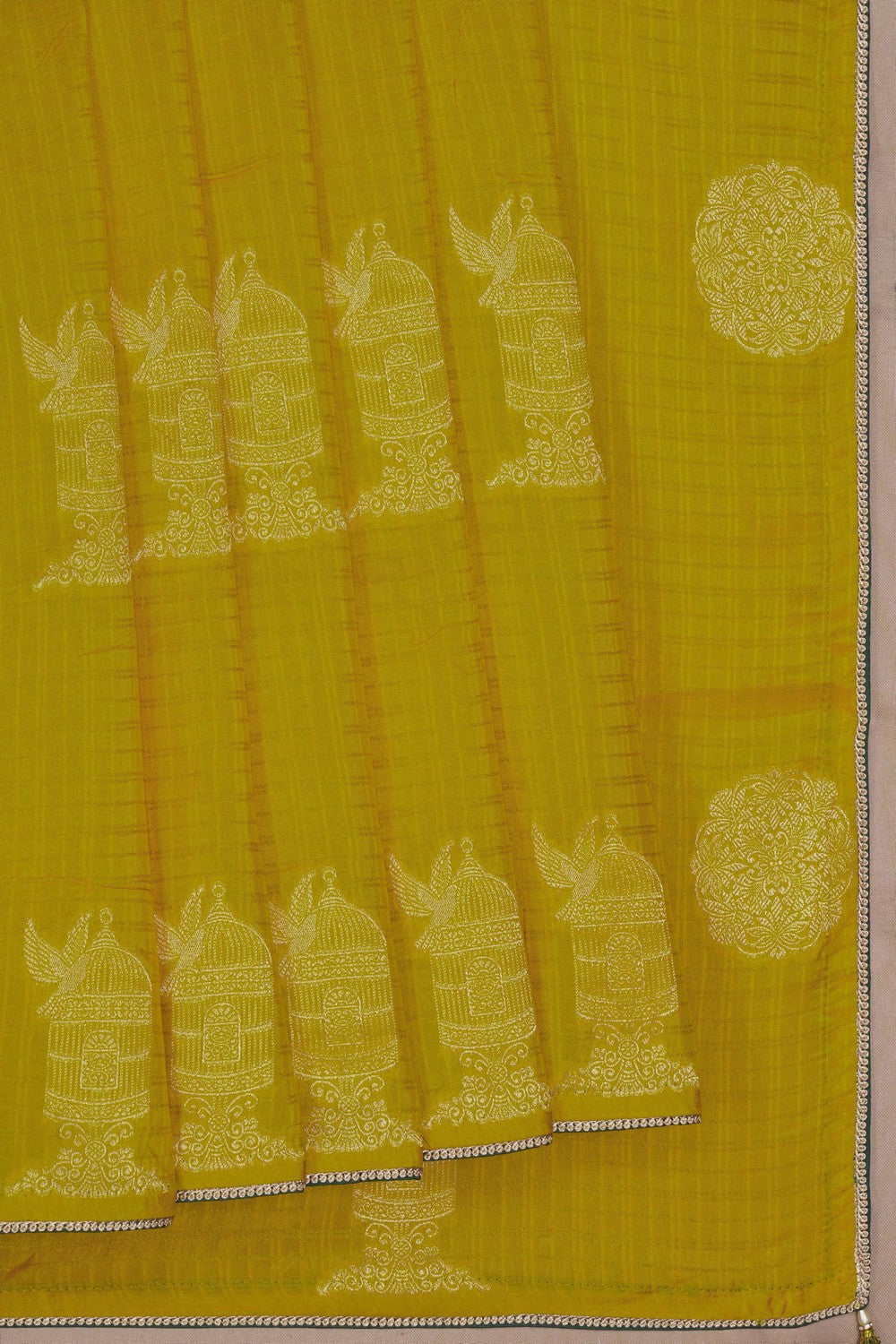 Image of Spring Green Saree with Zari-Woven Motifs