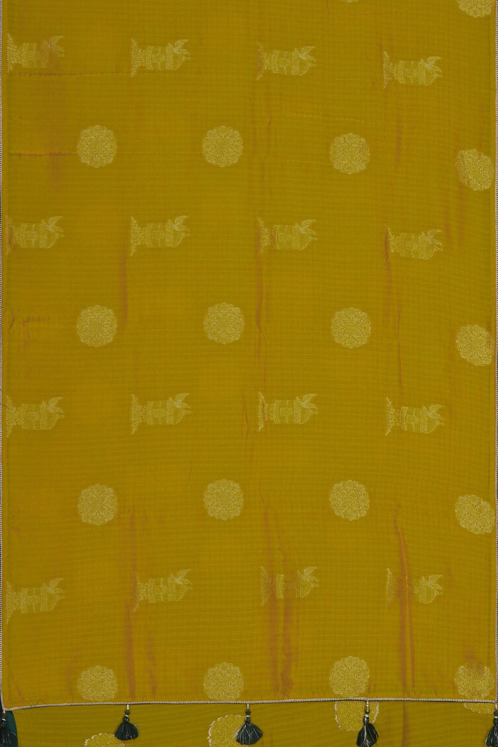Image of Spring Green Saree with Zari-Woven Motifs
