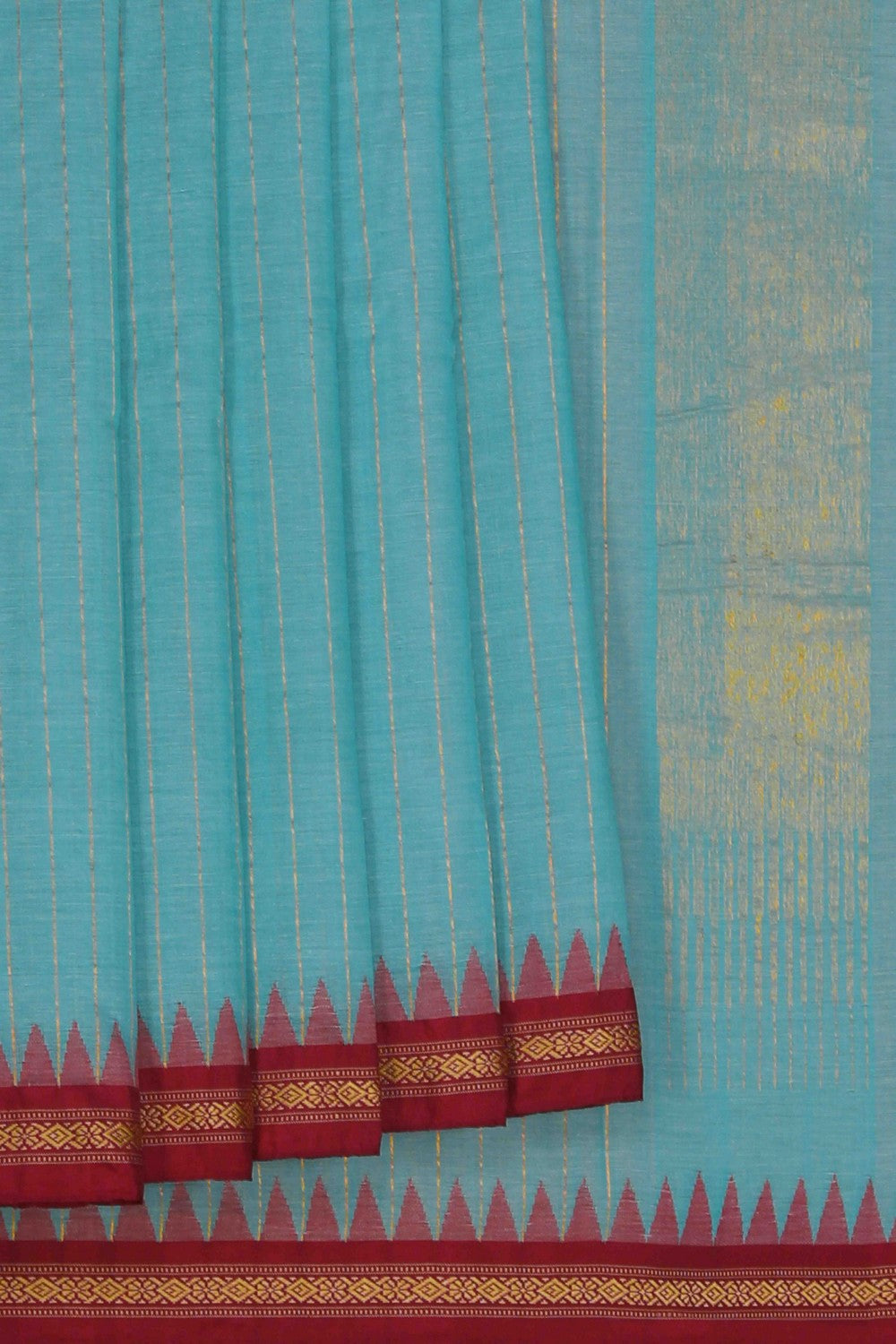 Image of Ponduru Cotton Sea-Green Saree