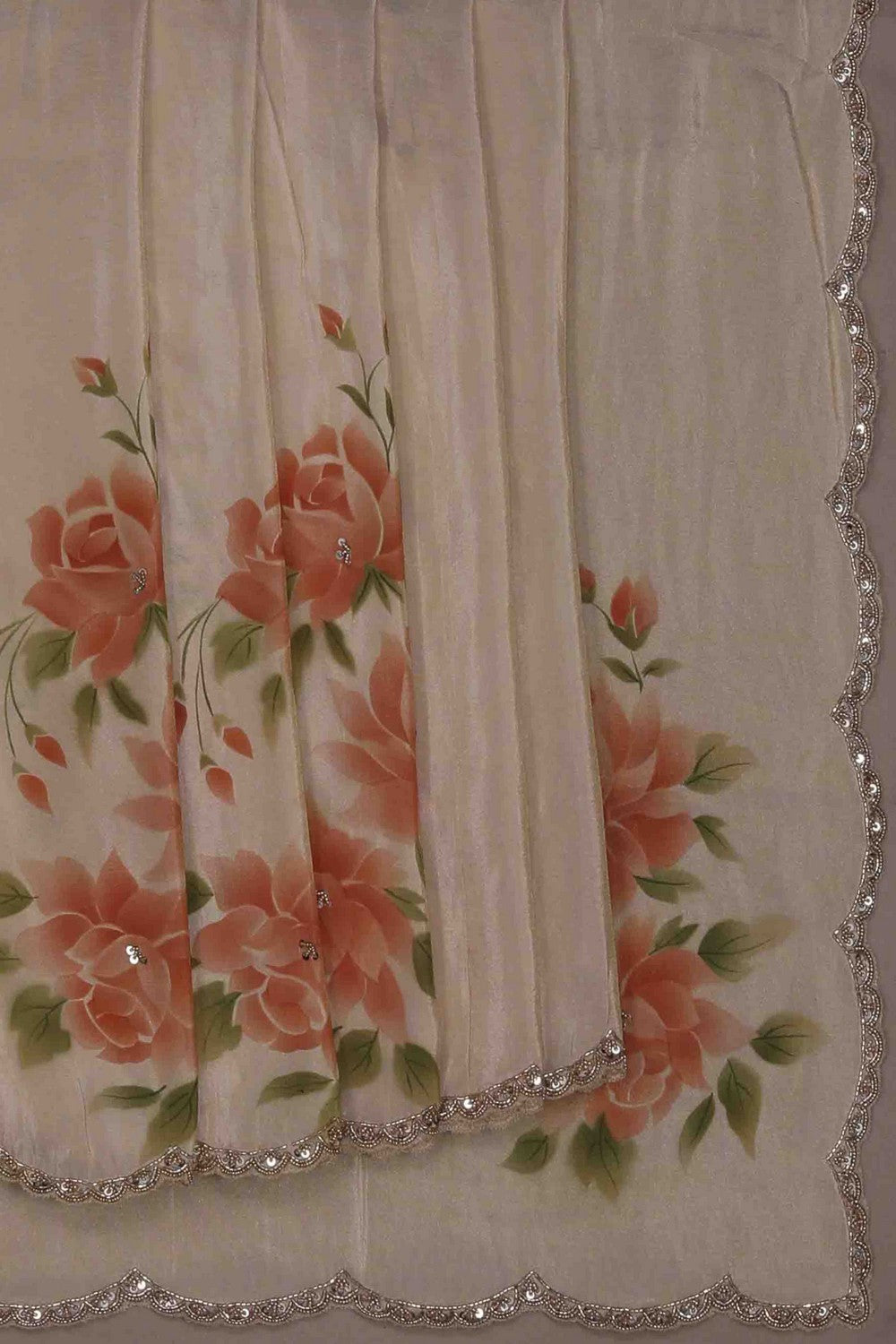 Image of Beige Shimmering Tissue Silk Saree