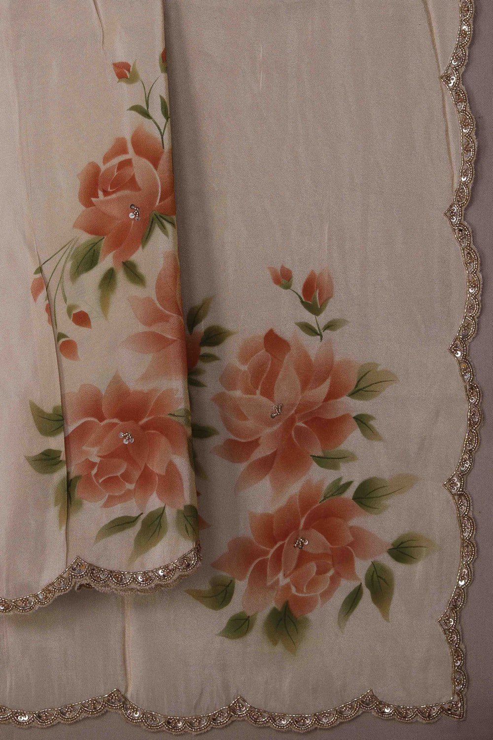Image of Beige Shimmering Tissue Silk Saree