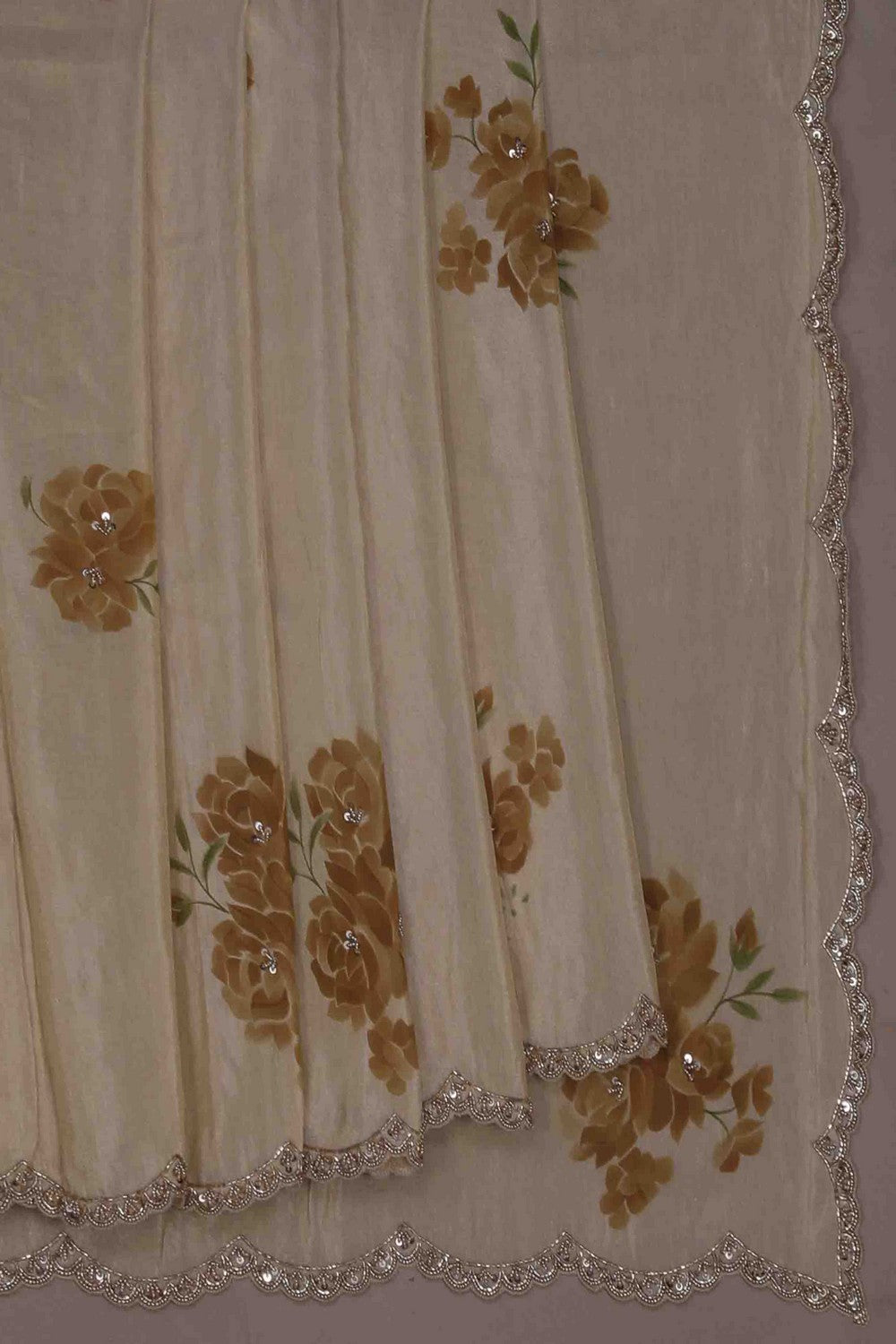 Image of Beige Shimmering Tissue Silk Saree
