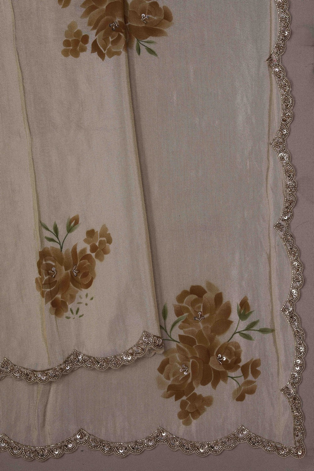 Image of Beige Shimmering Tissue Silk Saree