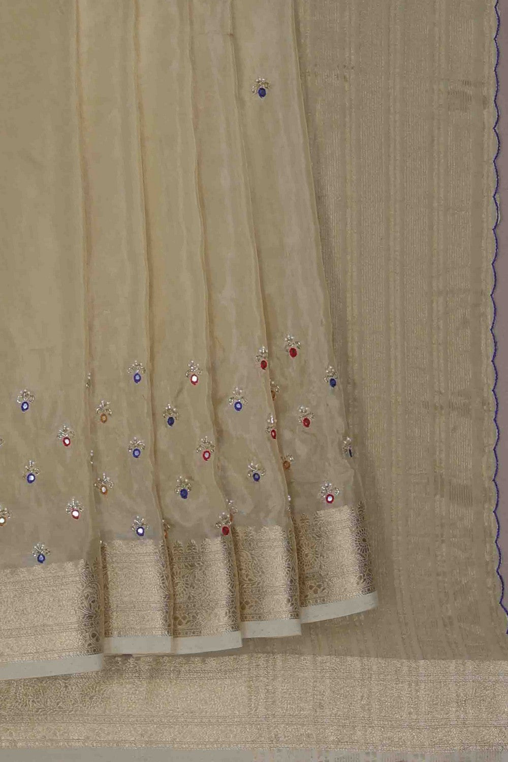 Image of Exquisite Beige Shimmering Silk Saree