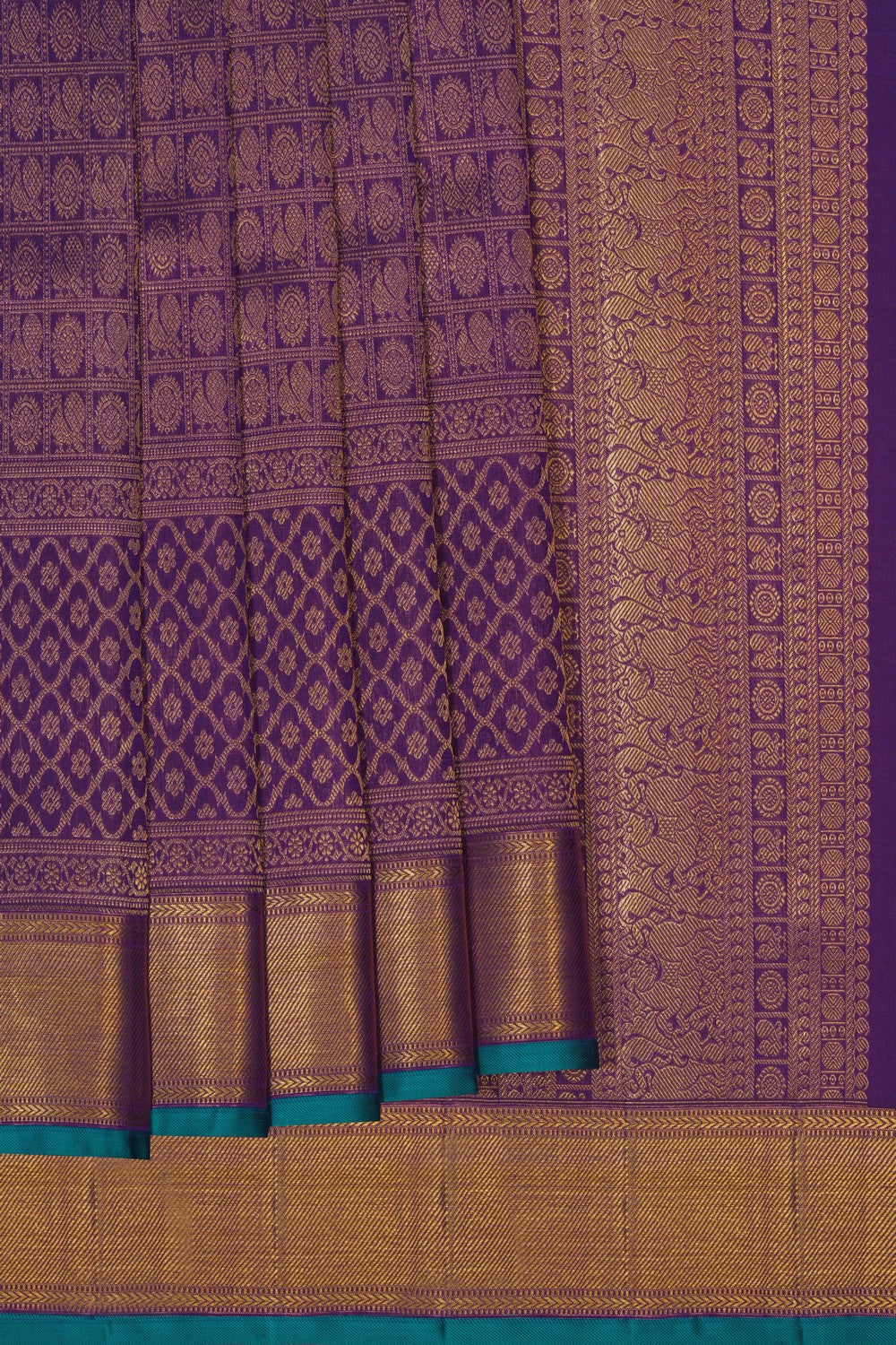 Image of Violet Kanjivaram Silk Brocade Saree