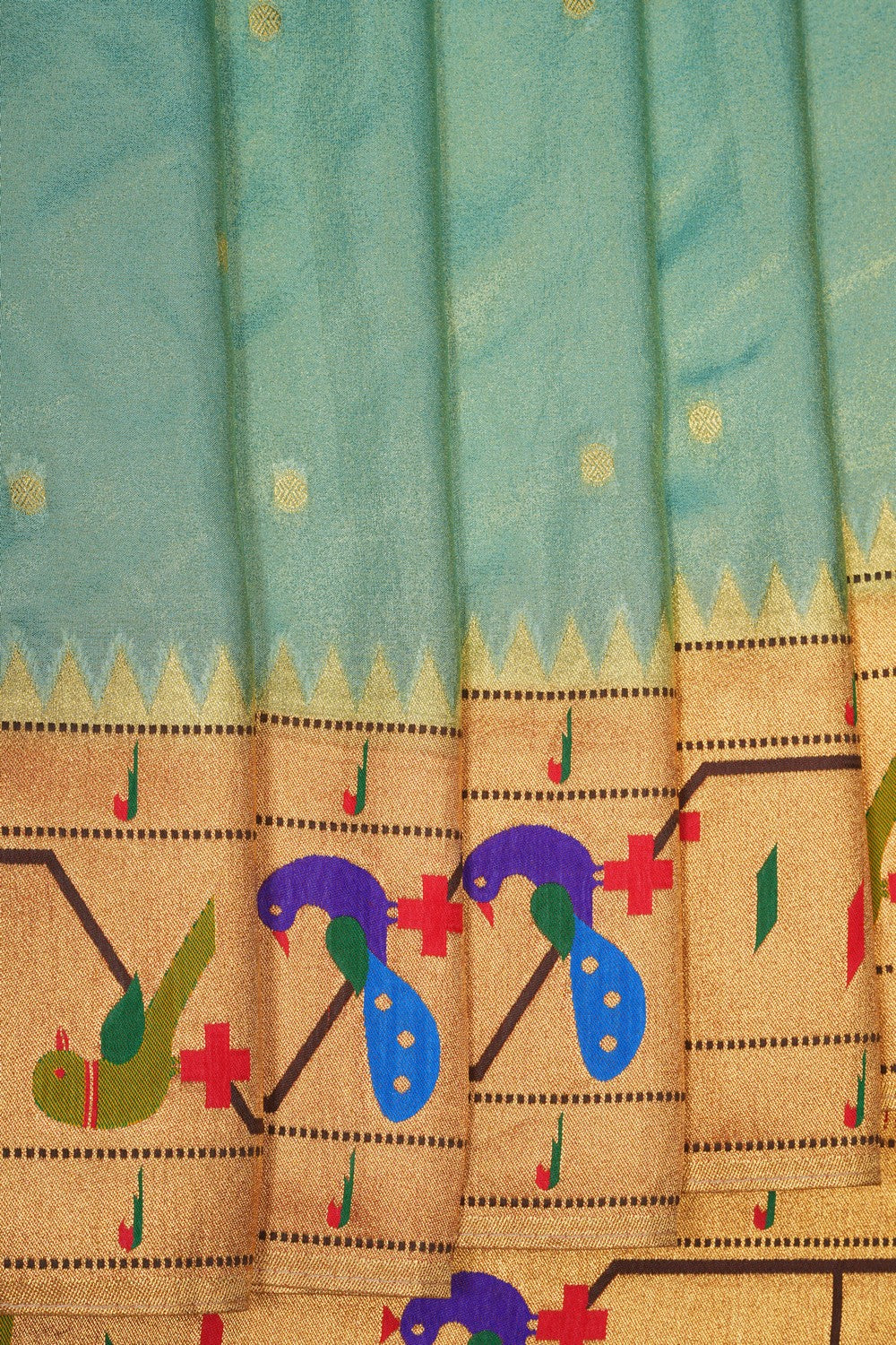 Image of Aqua Green Paithani Tissue Silk Saree