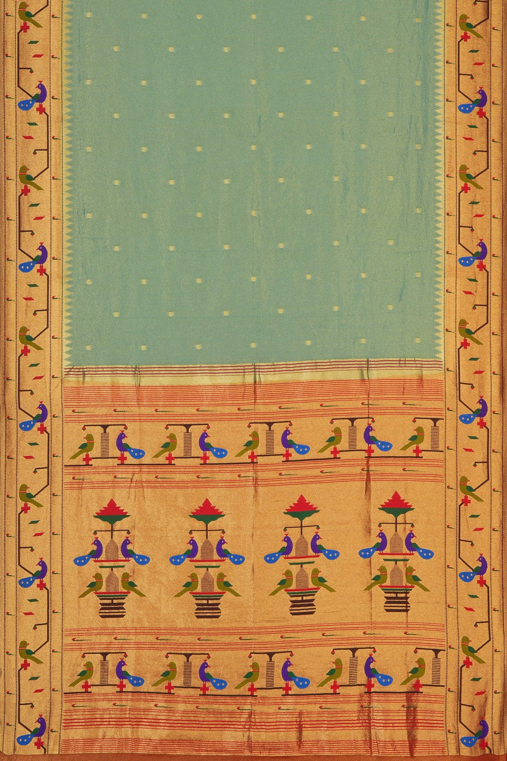 Image of Aqua Green Paithani Tissue Silk Saree