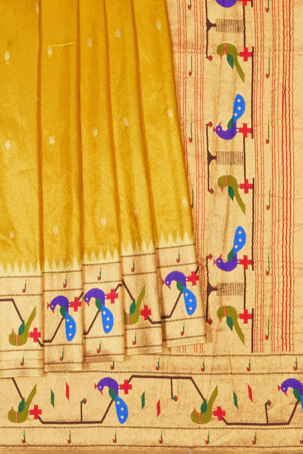 Image of Yellow Paithani Tissue Silk Saree
