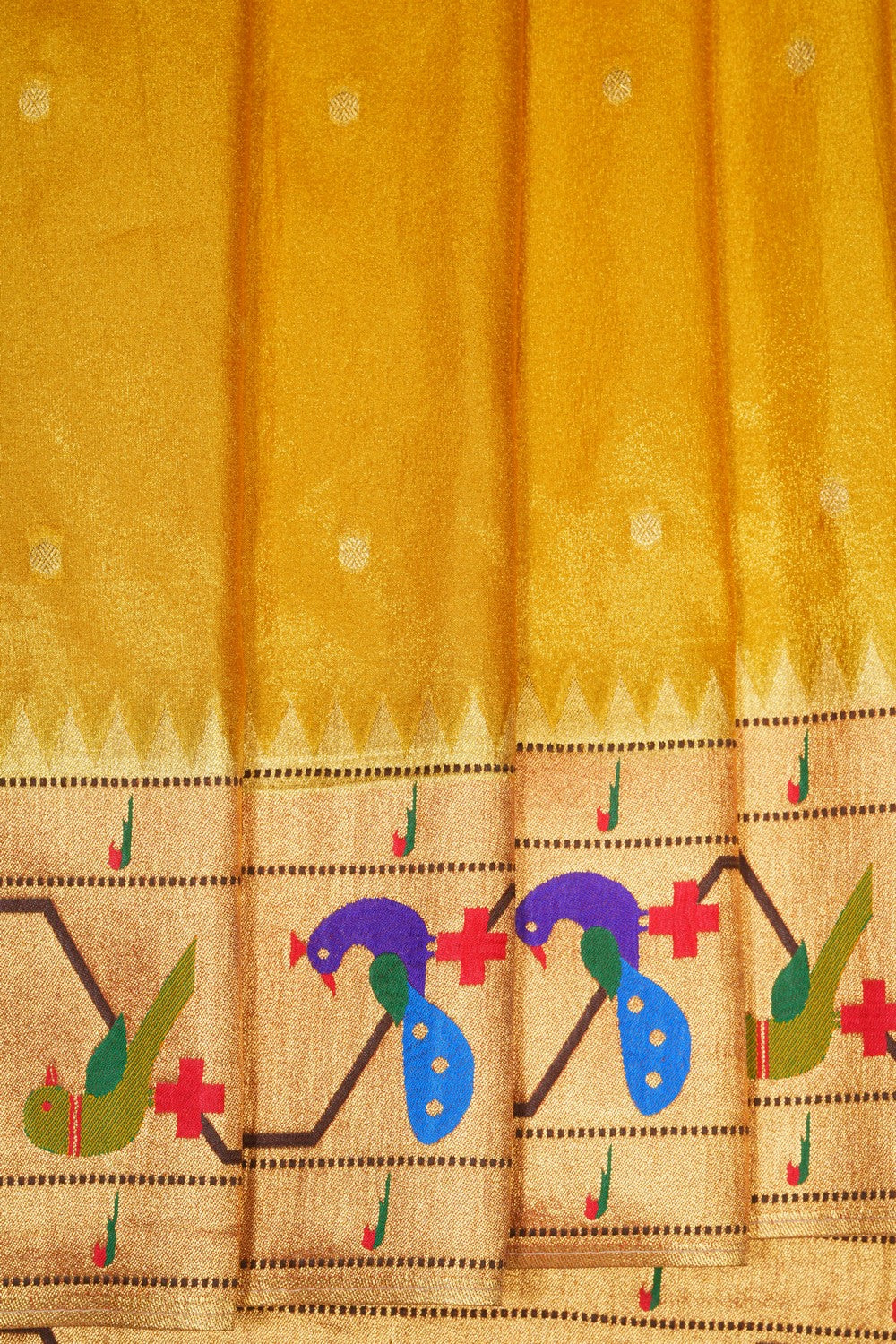 Image of Yellow Paithani Tissue Silk Saree