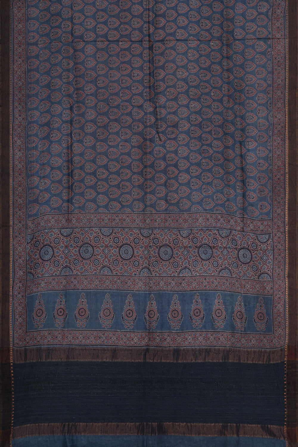 Image of Ajrakh Printed Desi Tussar Silk Saree