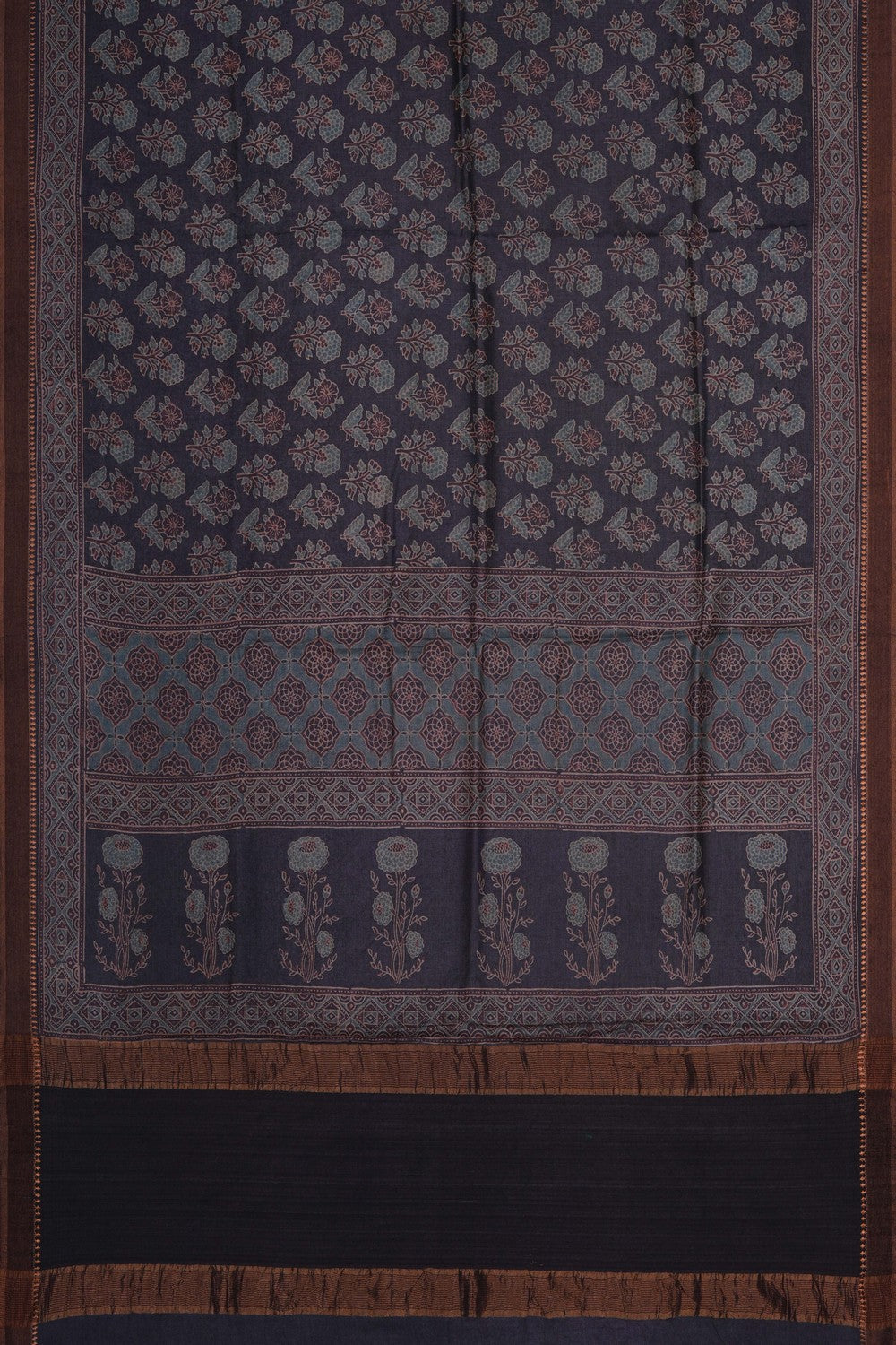 Image of Ajrakh Printed Desi Tussar Silk Saree