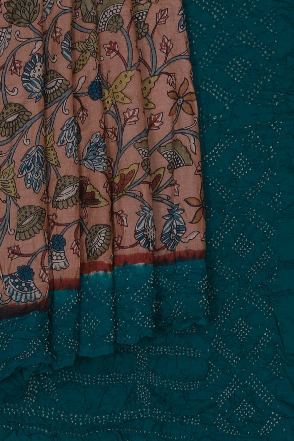 Image of Kalamkari Fusion Bandhani Saree