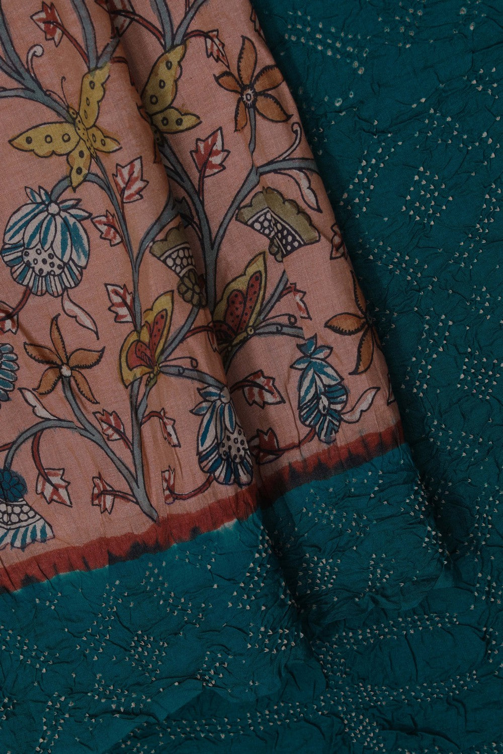 Image of Kalamkari Fusion Bandhani Saree