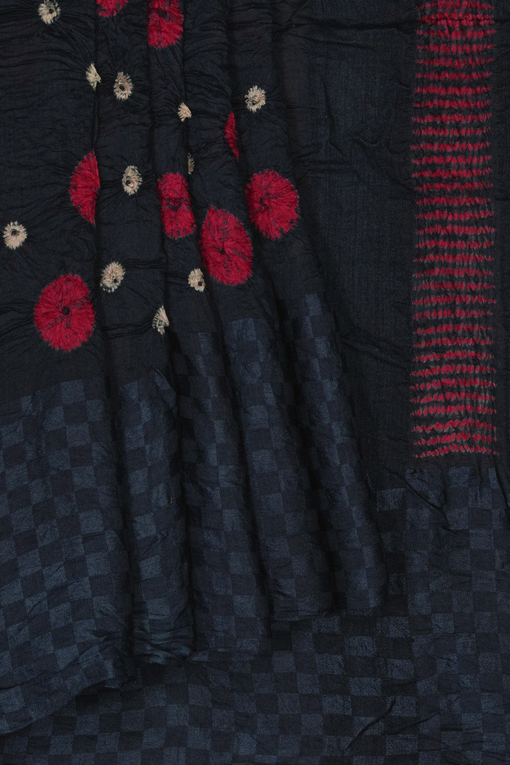 Image of A Black Desi Tussar Silk Bandhani Saree