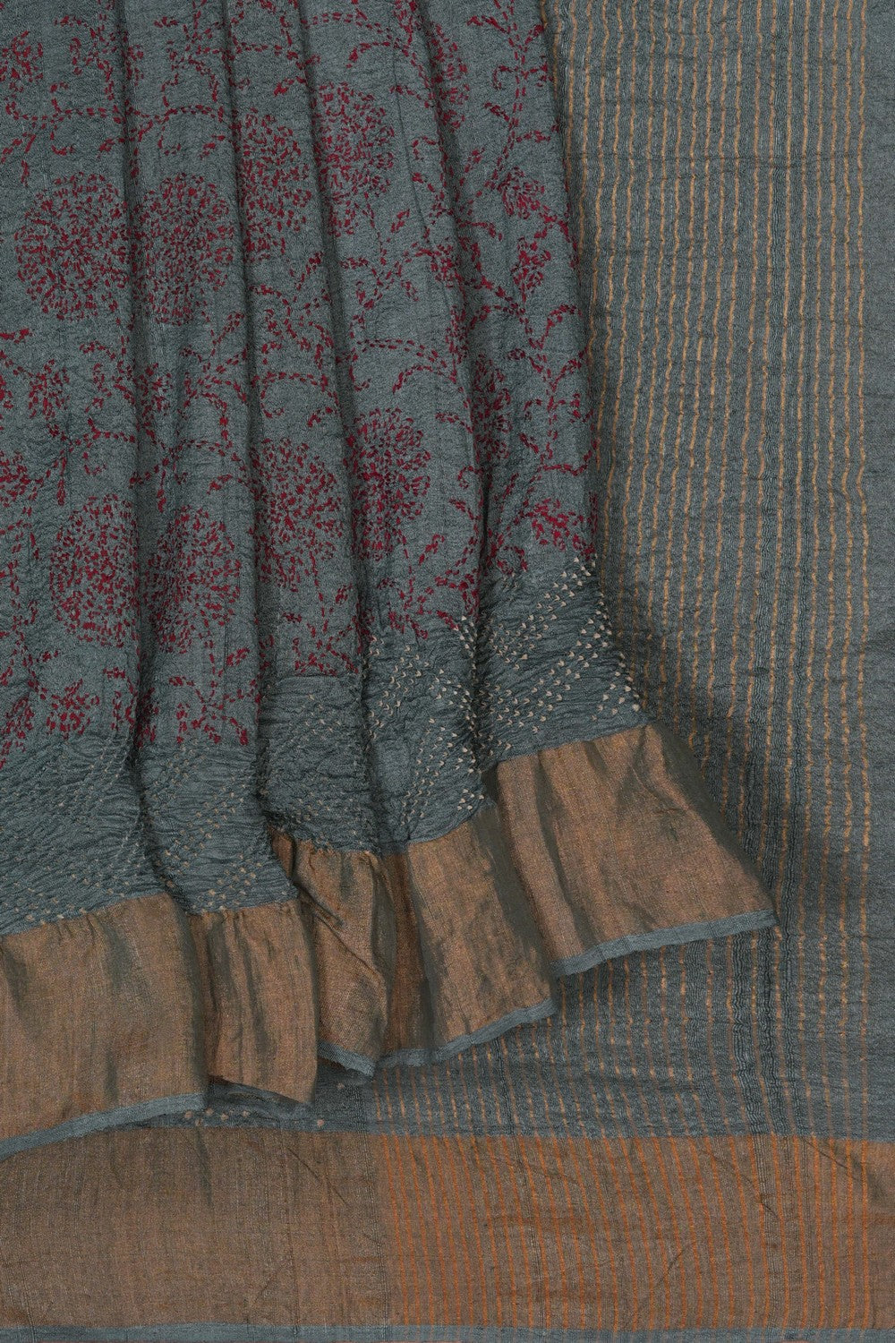 Image of Kantha Embroidered Bandhani Saree