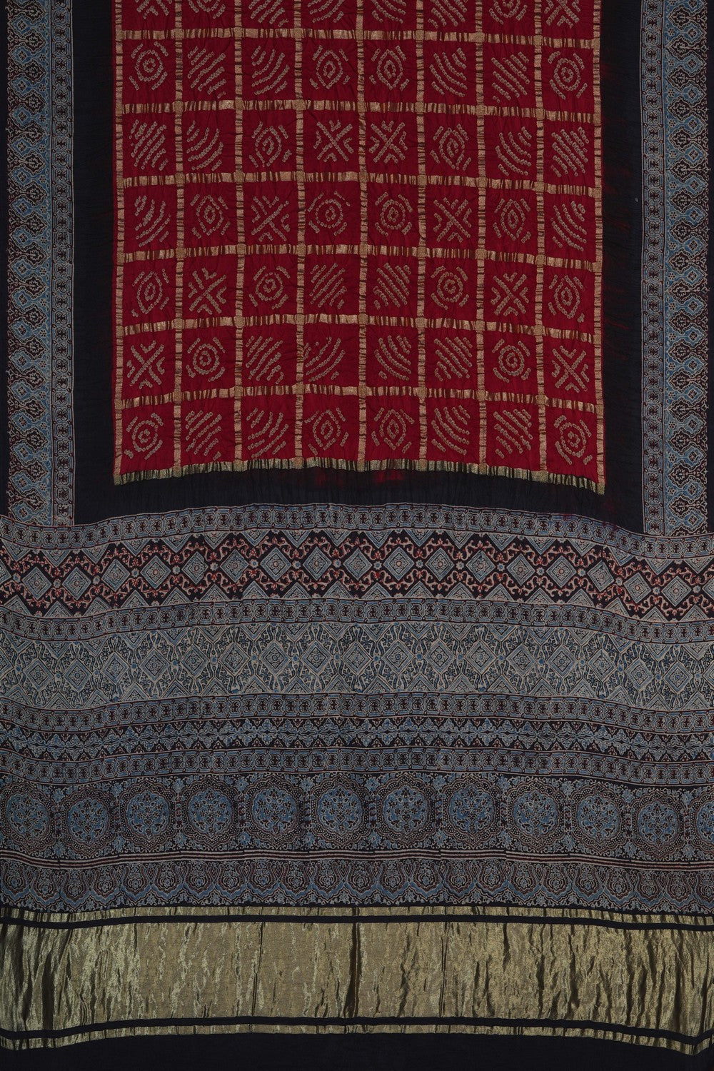 Image of A Red Satin Silk Bandhani Saree