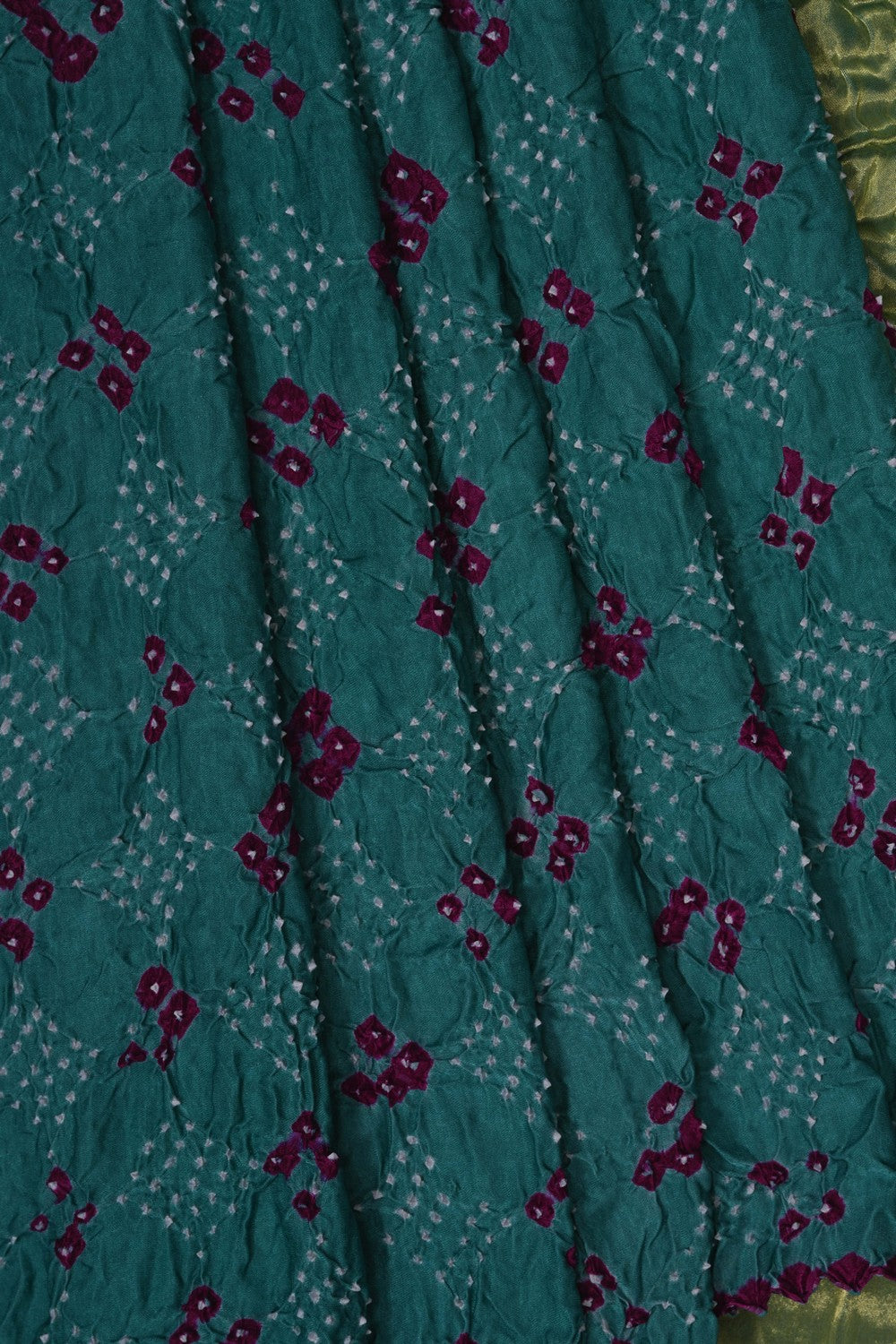 Image of A Teal Green Satin Silk Bandhani Saree