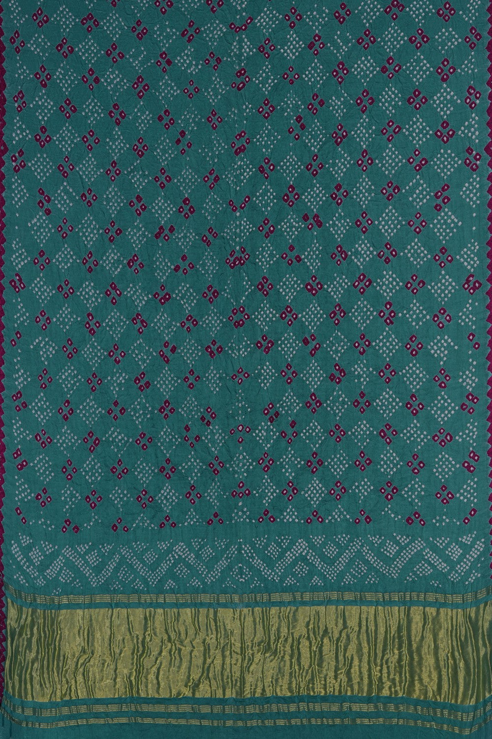Image of A Teal Green Satin Silk Bandhani Saree