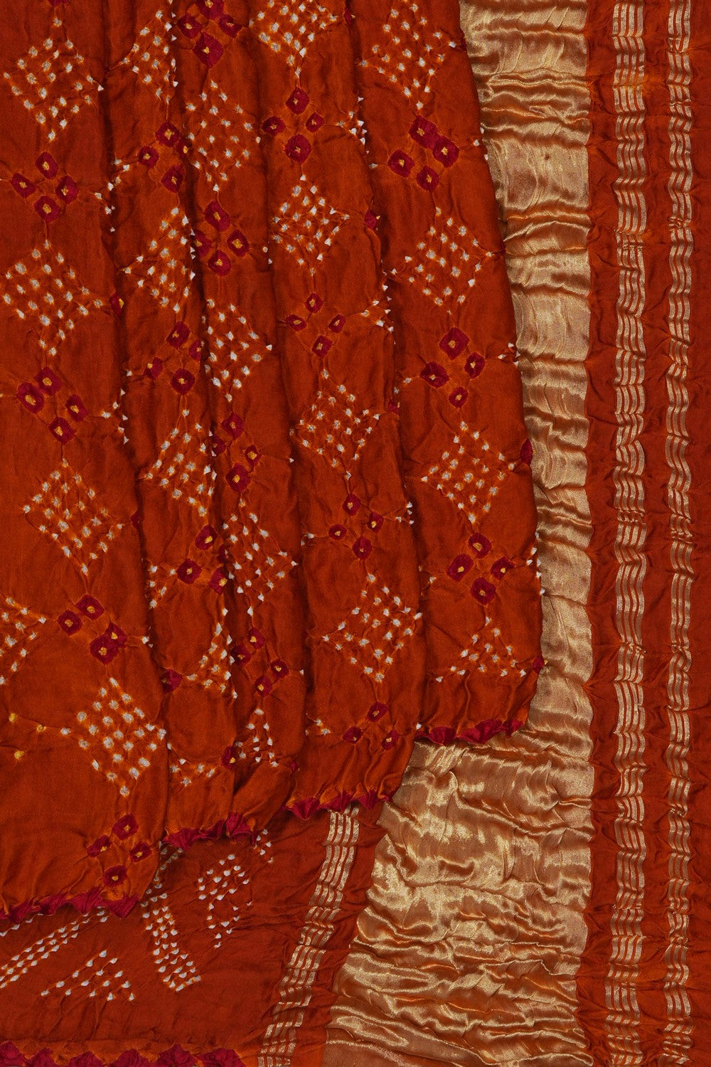 Image of A Brown Satin Silk Bandhani Saree