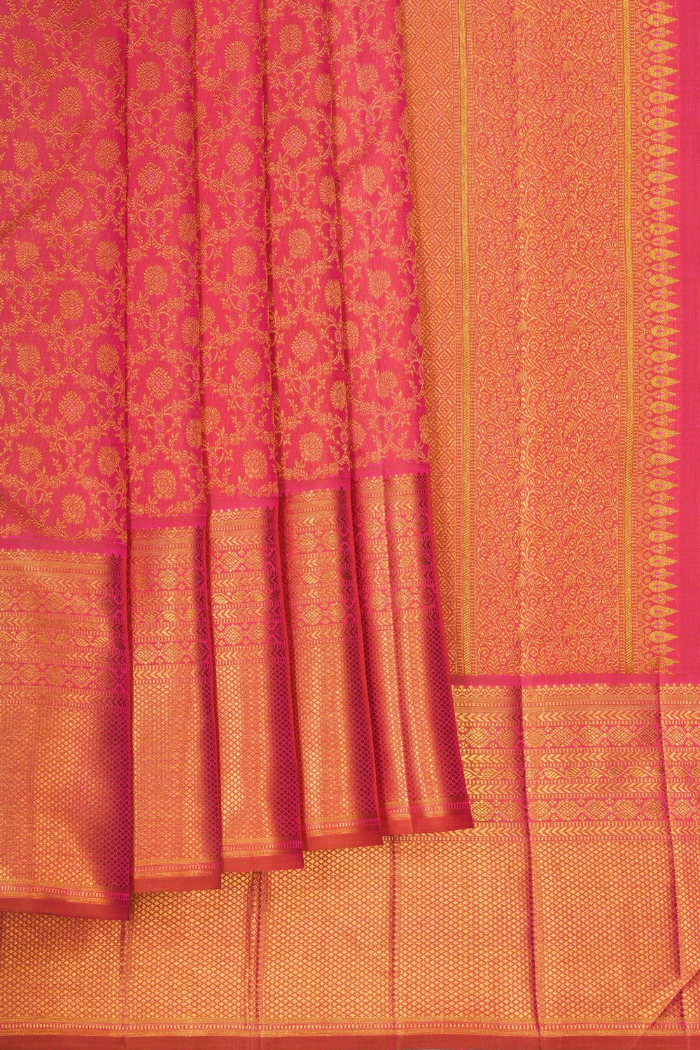 Image of Coral Pink Kanjivaram Brocade Saree