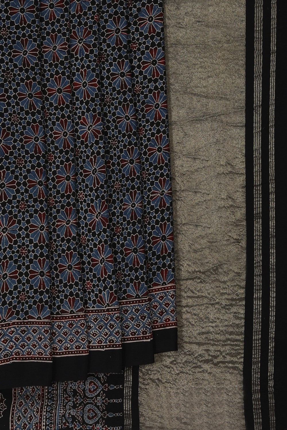 Image of Ajrakh Printed Silk Saree