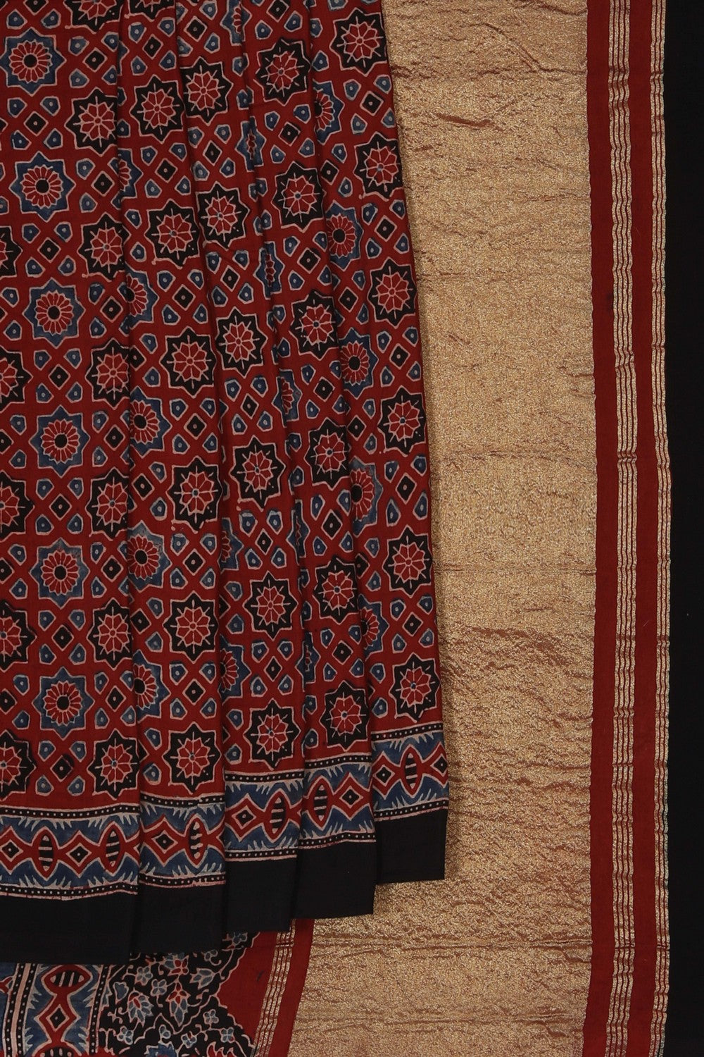 Image of Ajrakh Printed Silk Saree