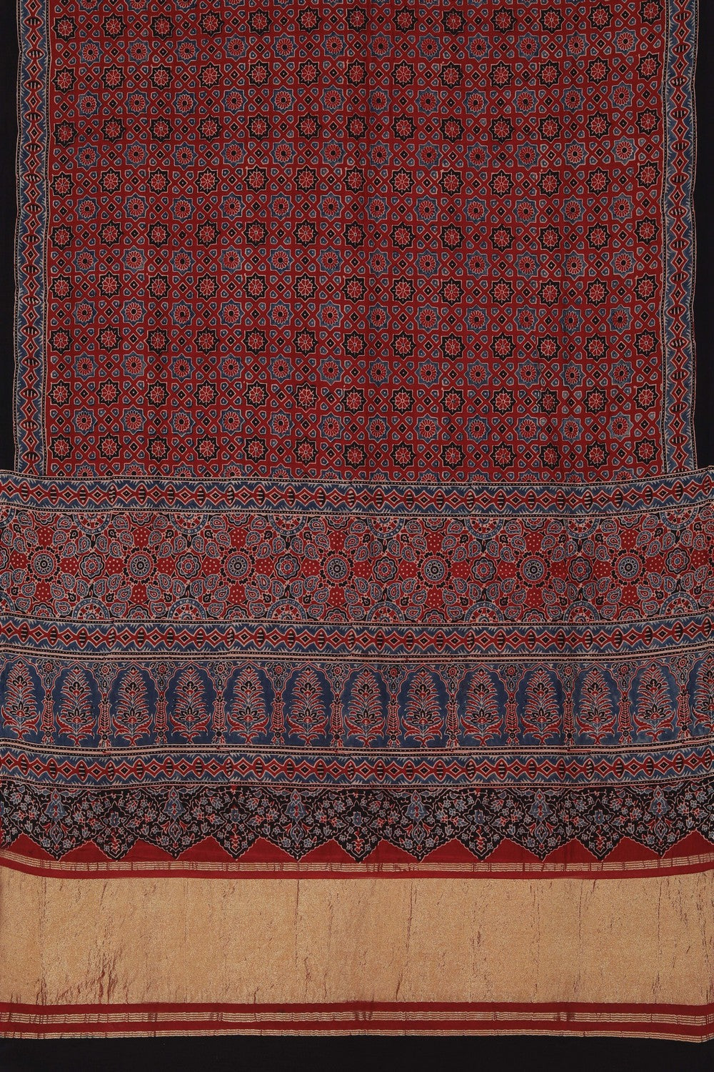 Image of Ajrakh Printed Silk Saree
