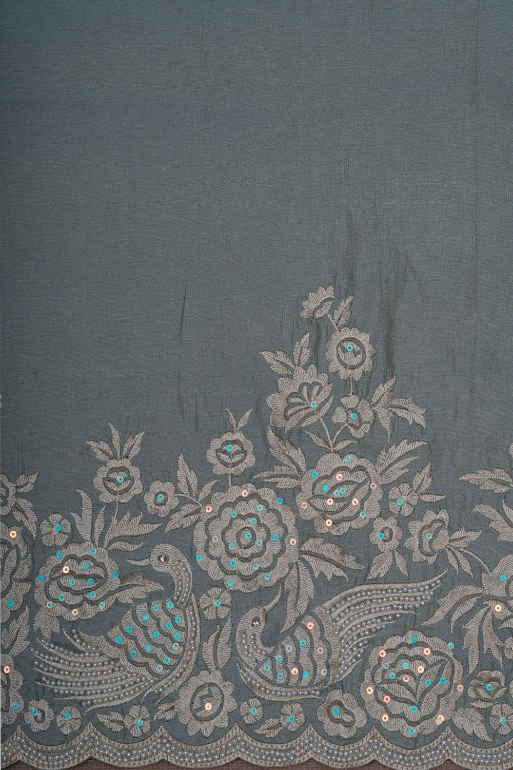 Image of A Sage Green Embroidered Silk Saree