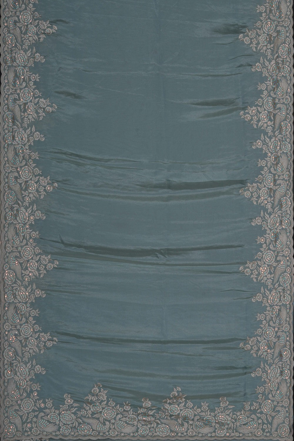 Image of A Sage Green Embroidered Silk Saree