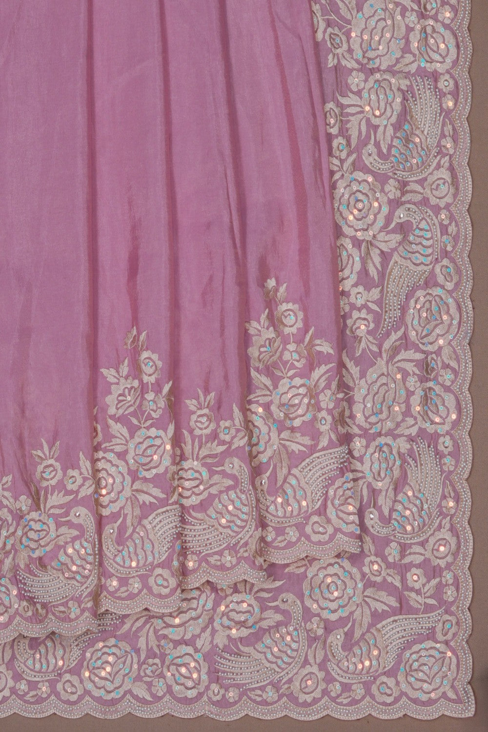 Image of A Pink Embroidered Silk Saree