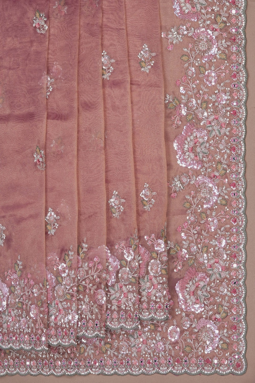 Image of A Purple Embroidered Tissue Silk Saree