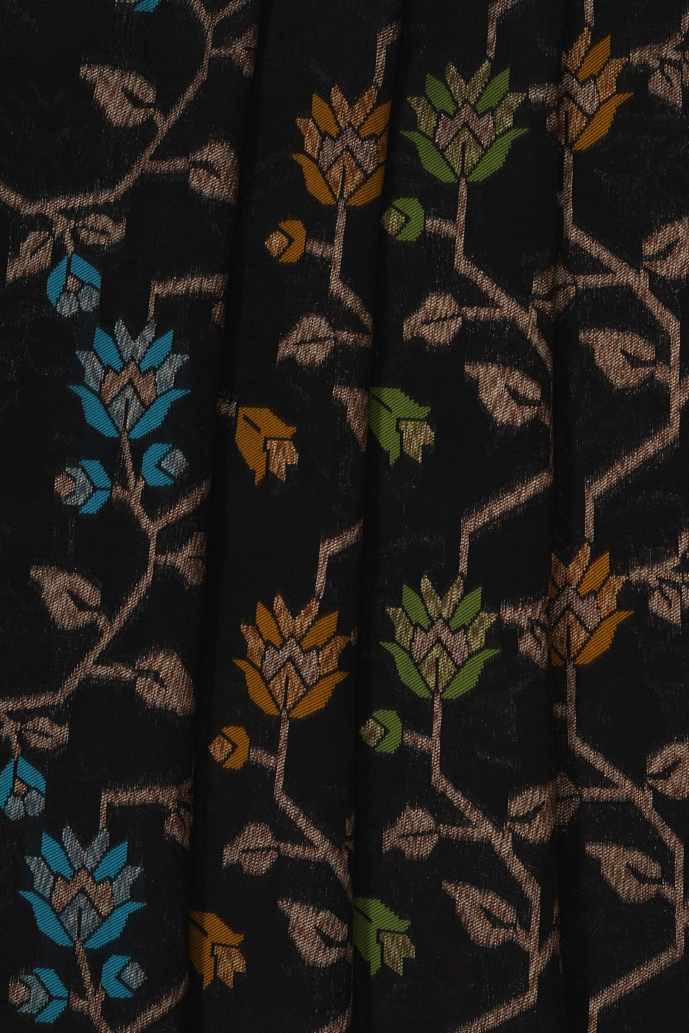 Image of Black Silk Saree Adorned With Delicate Floral Motifs