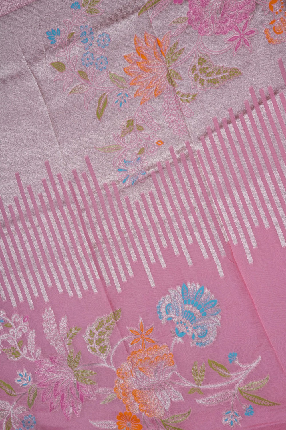Image of Pink Silk Saree Adorned With Delicate Floral