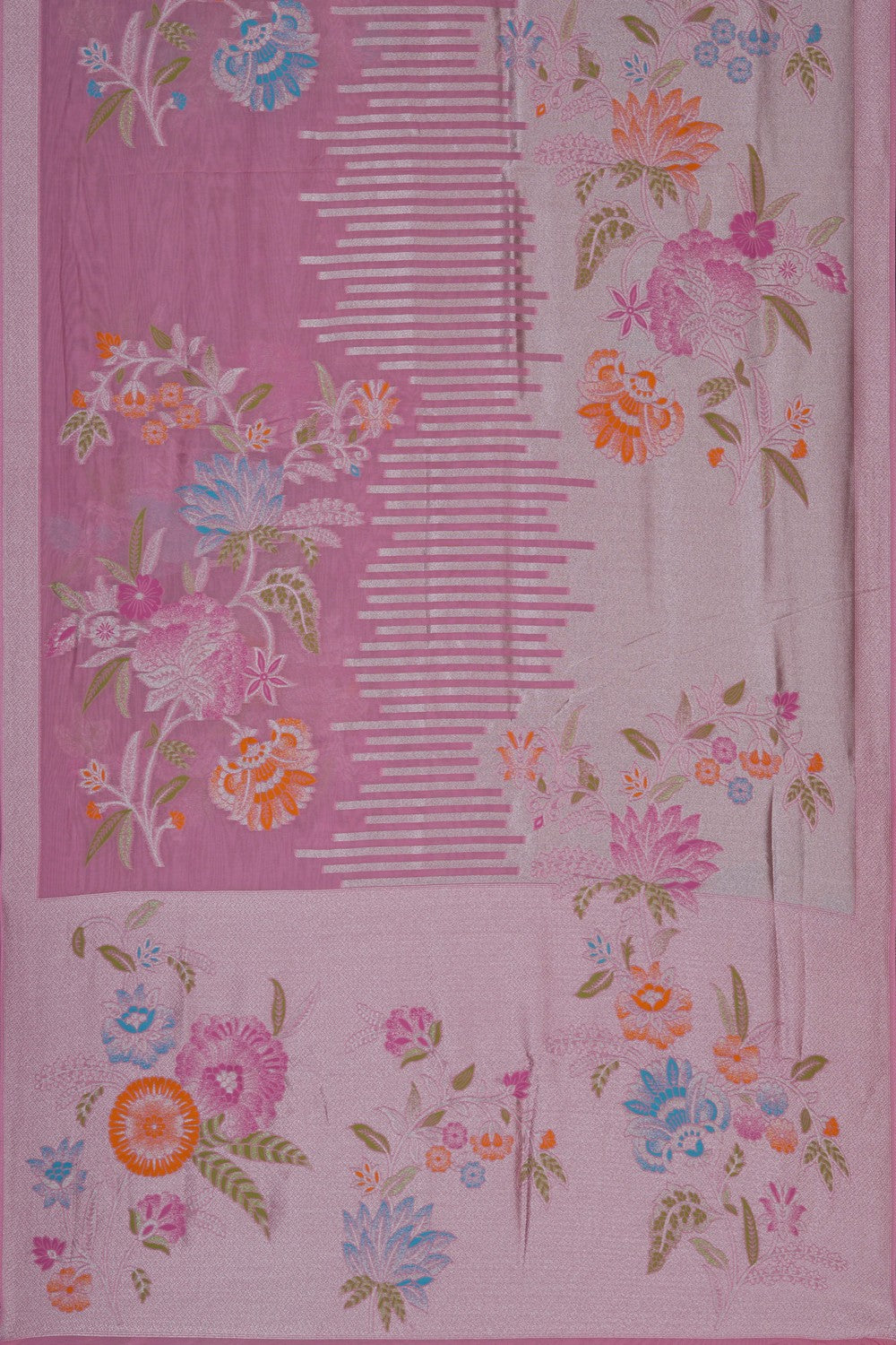 Image of Pink Silk Saree Adorned With Delicate Floral