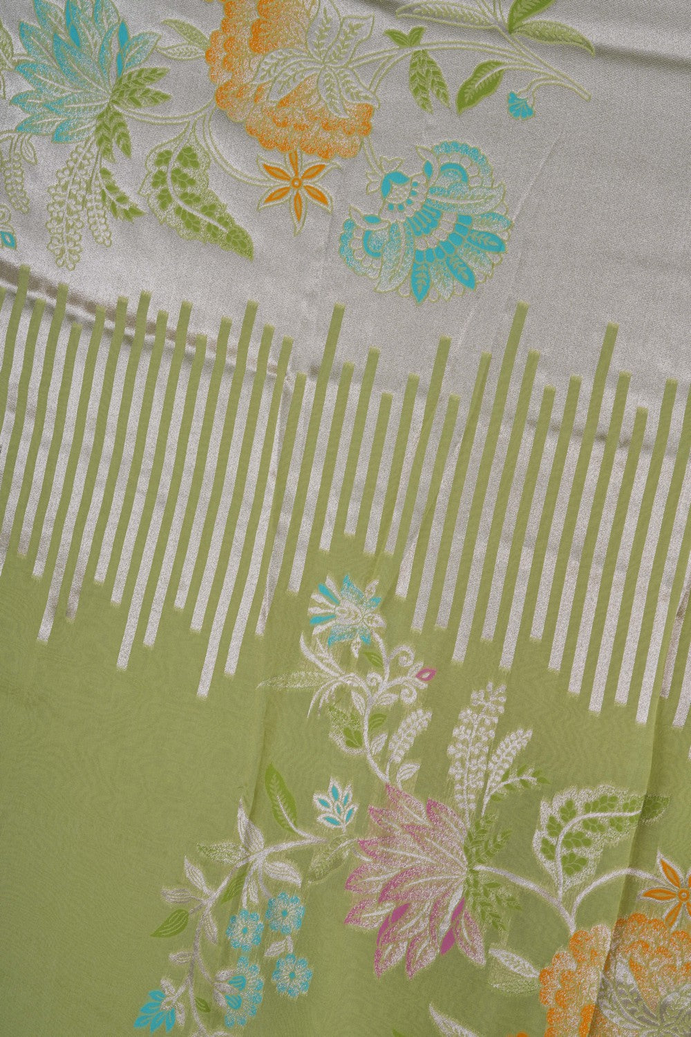Image of Green Silk Saree Adorned With Delicate Floral