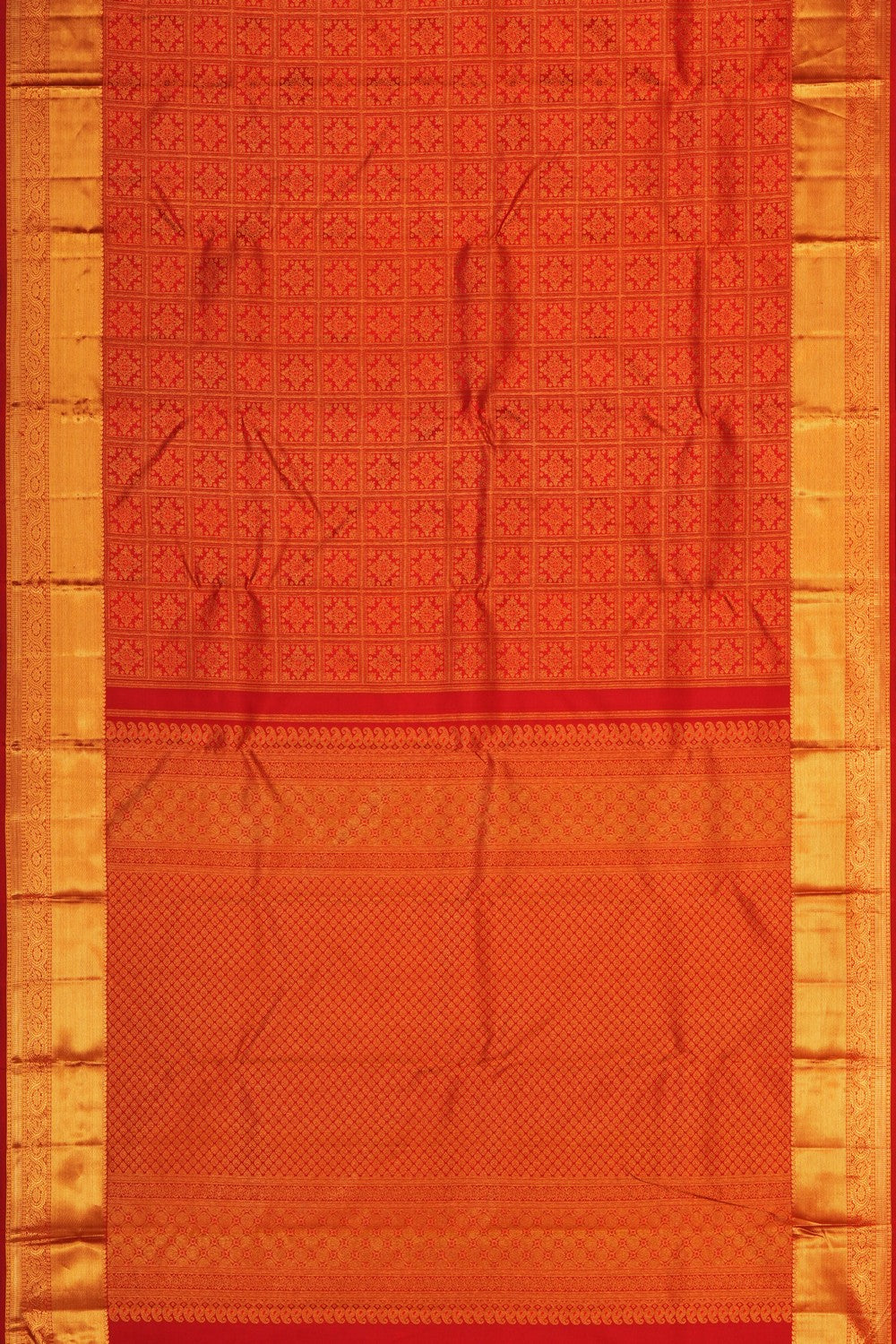 Image of Red Kanjivaram Silk Kattam Saree